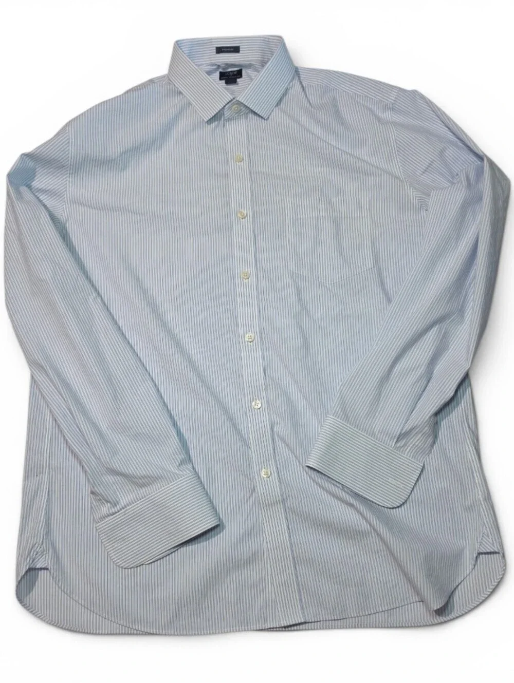 J. Crew Men's Blue and White Micro-Stripe Dress Shirt